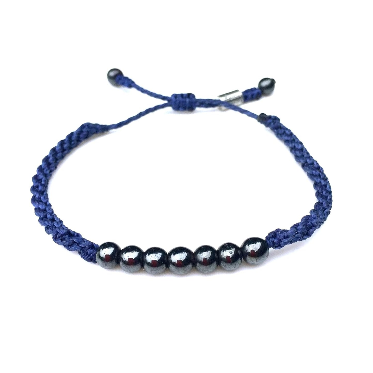 Indigo Blue Beaded Friendship Bracelet with Lucky Hematite Stones