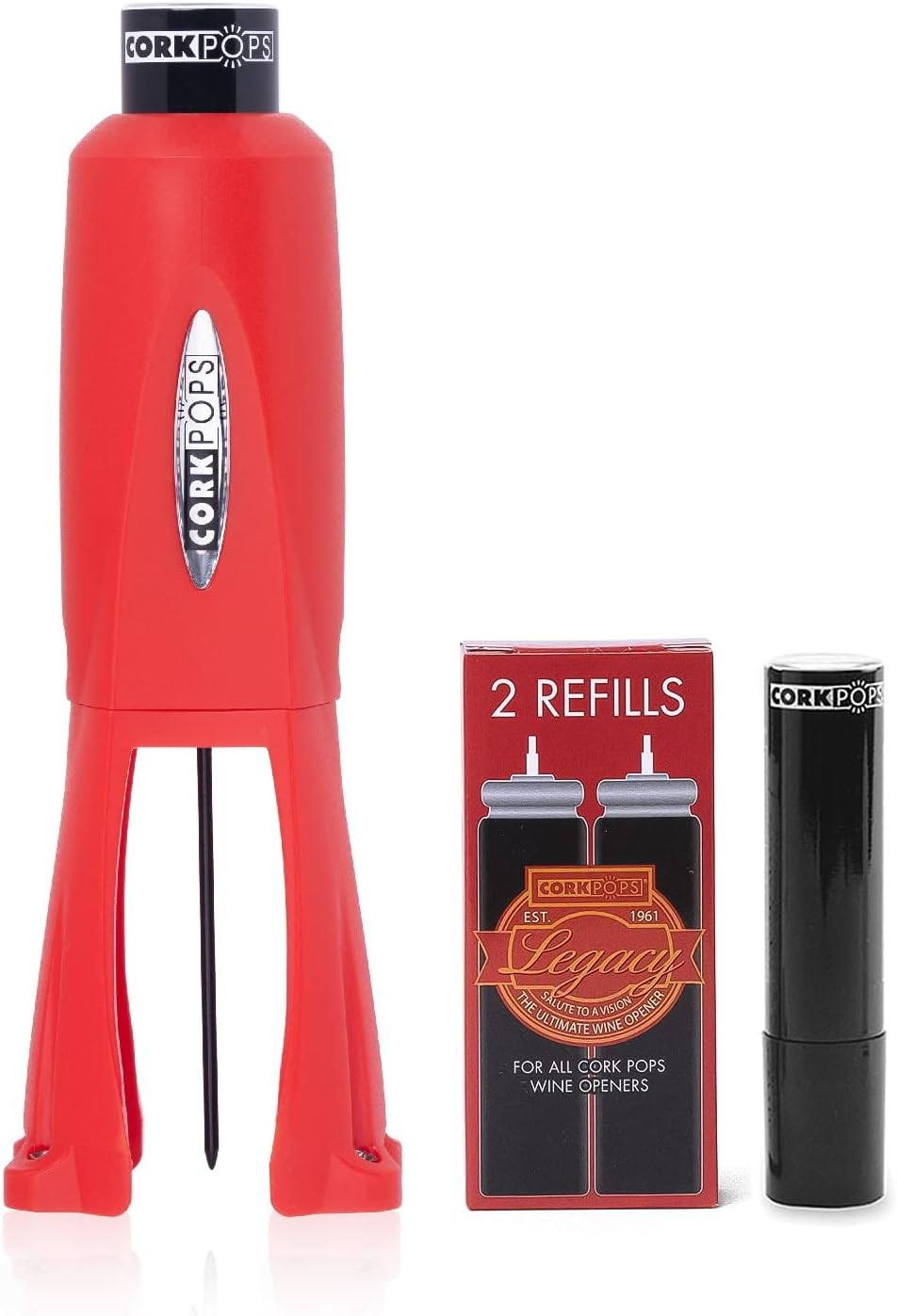 Cork Pops Legacy Wine Opener with 3 Refill Cartridges for Easy Use