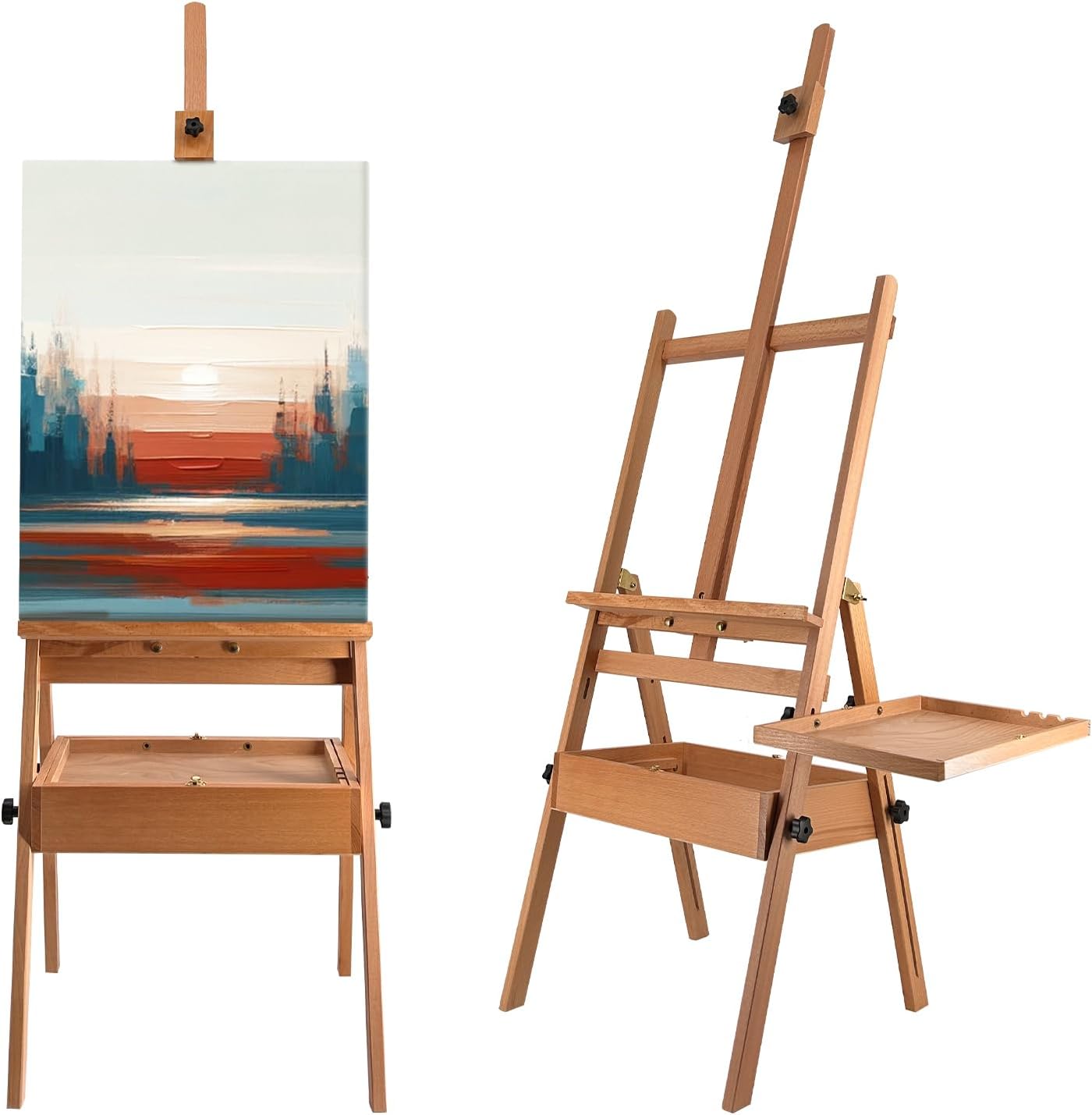 Large Solid Beech Wood Painting Easel with Storage Drawer