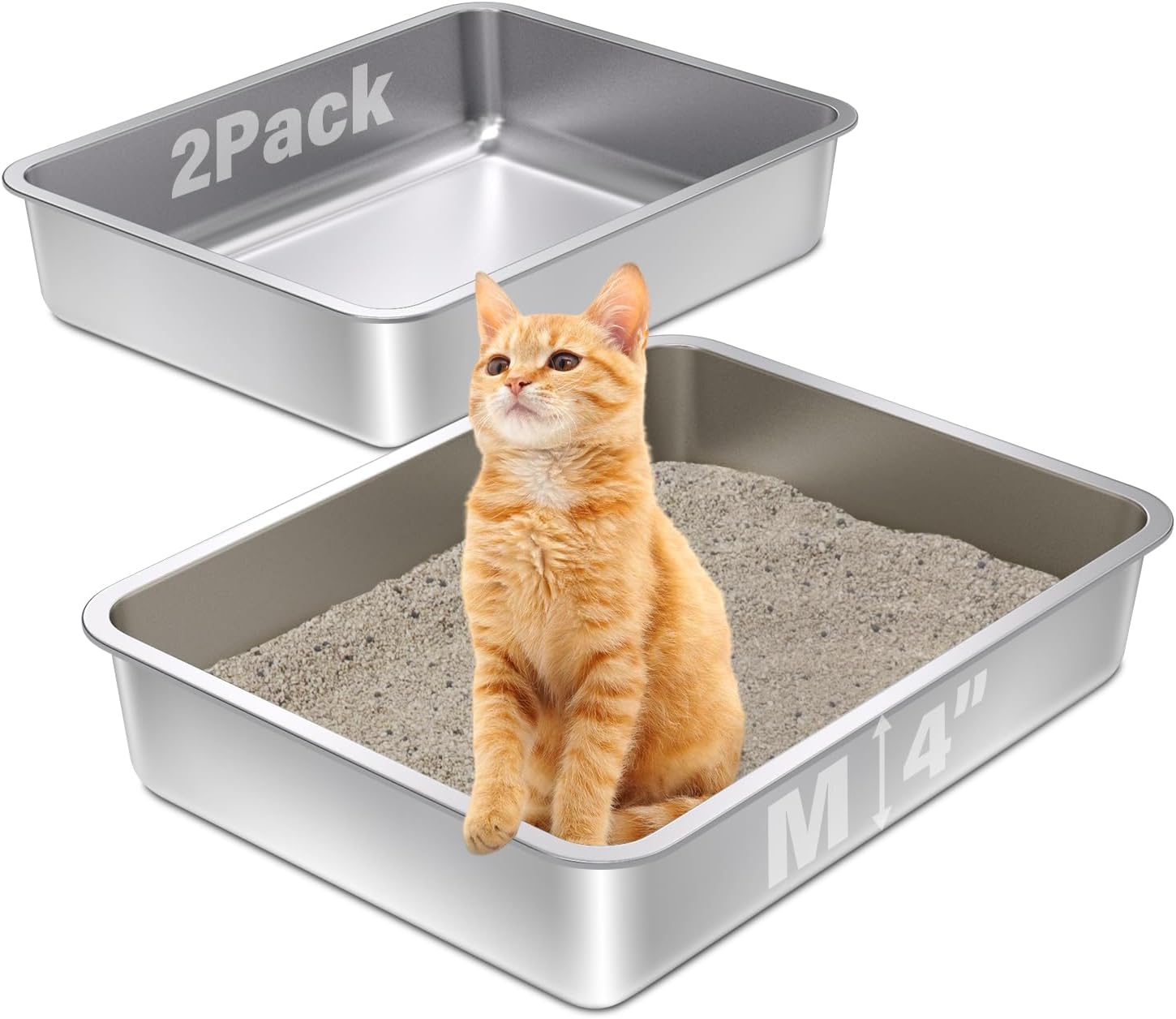 Stainless Steel Litter Box 2 Pack for Easy Cat Care