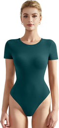 SUUKSESS Women Crew Neck Short Sleeve Thong Bodysuit Top Review