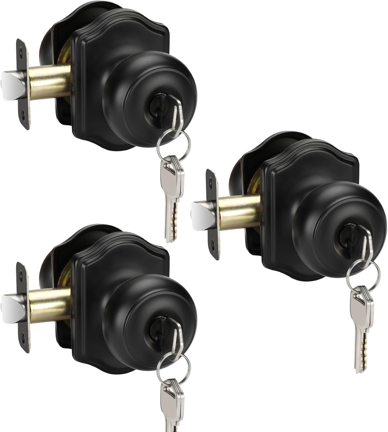 Keyed-Alike Exterior Door Knob with Lock and Key, Matte Black
