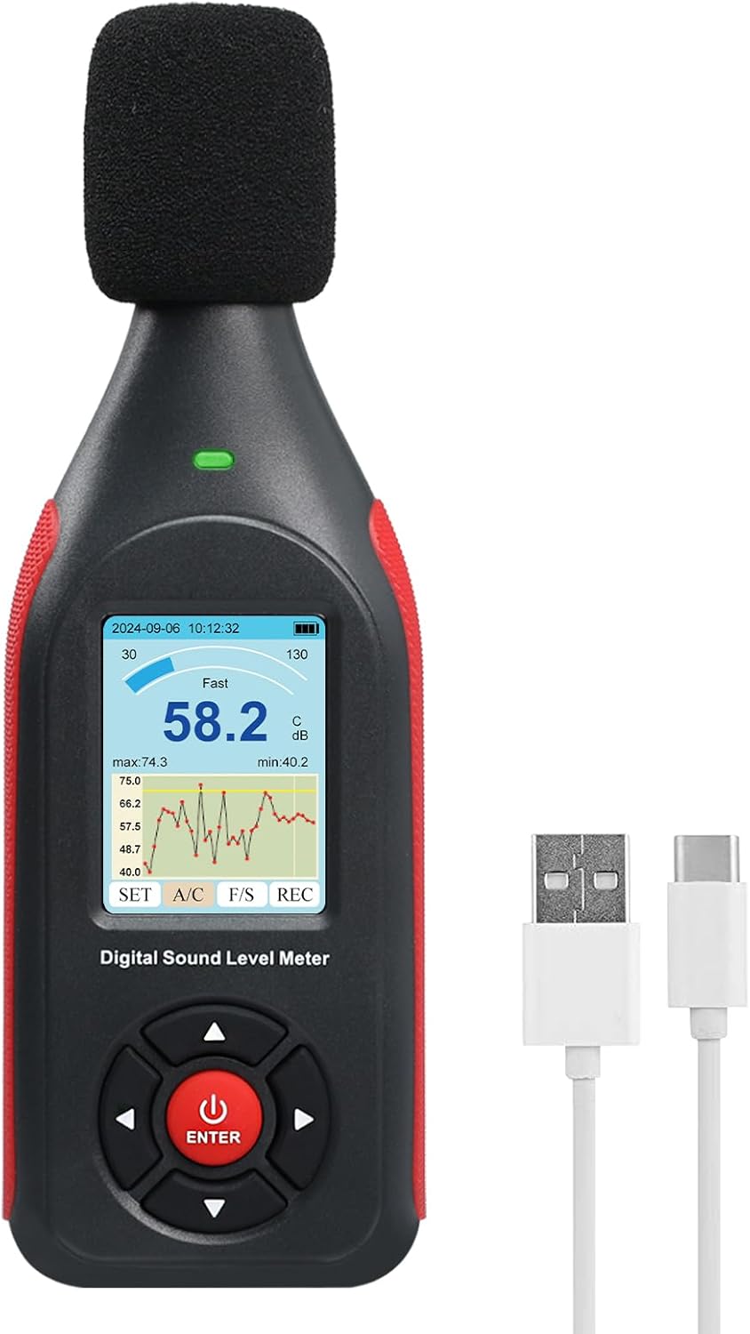 Decibel Meter Digital Sound Level Reader with 3-Color Alarm
