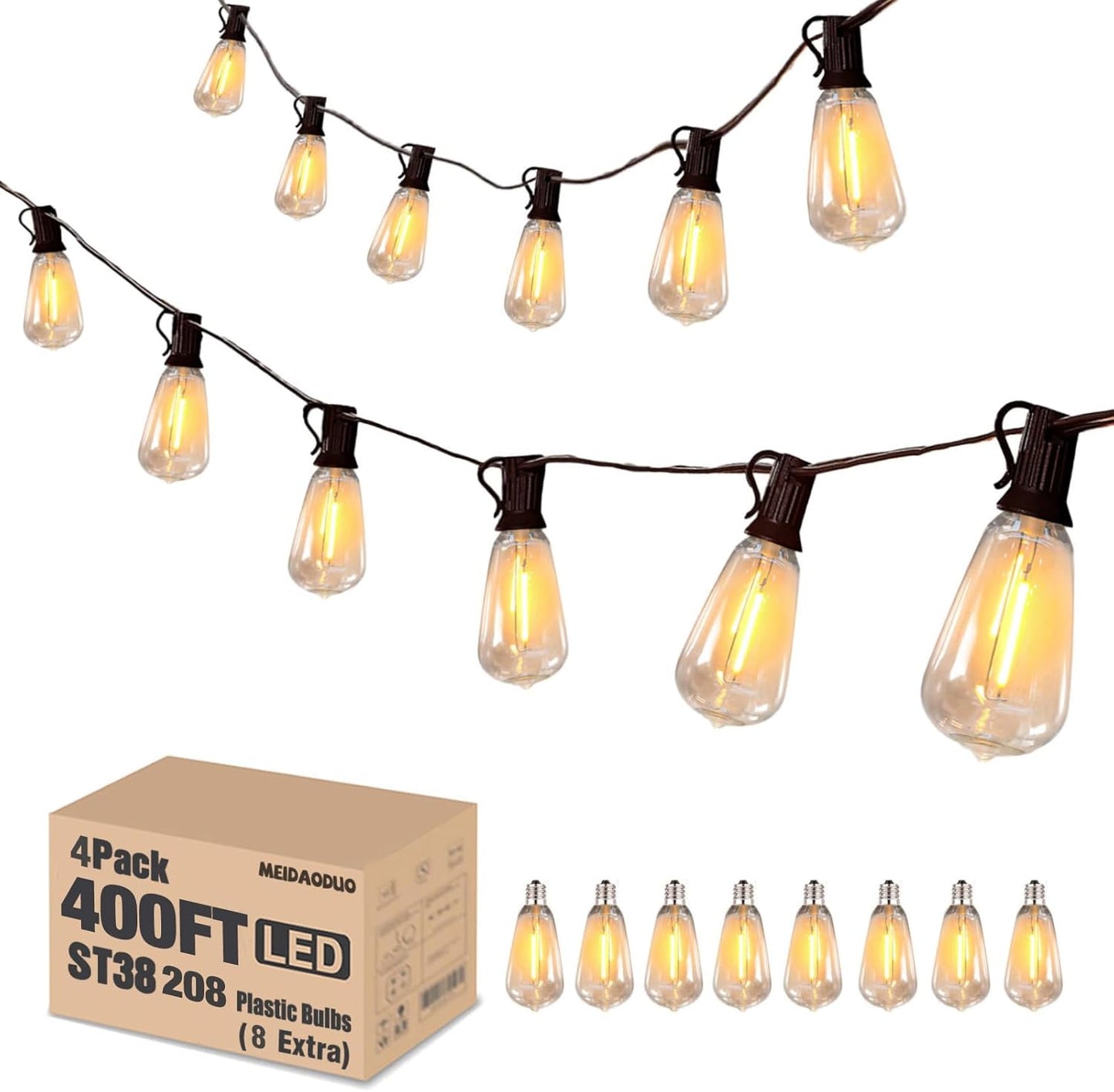 LED Outdoor Edison String Light 400FT with Shatterproof Bulbs