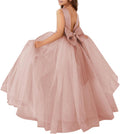 MCieloLuna Flower Girls Satin Tulle Princess Pageant Dress - Dusty
