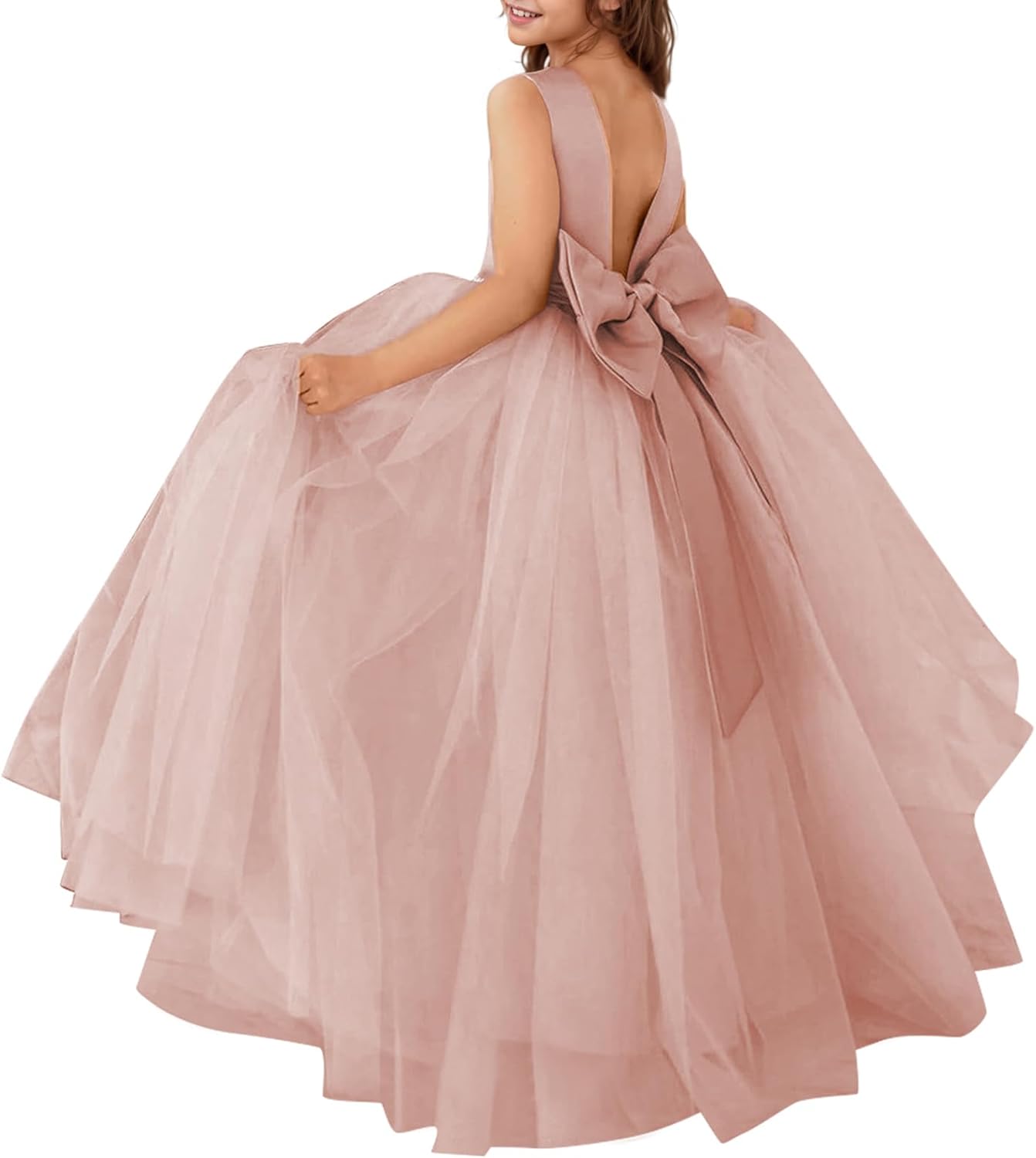 MCieloLuna Flower Girls Satin Tulle Princess Dress for Kids