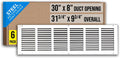 6 Pack Fits 30x8 Duct Opening Steel Return Air Grille - White