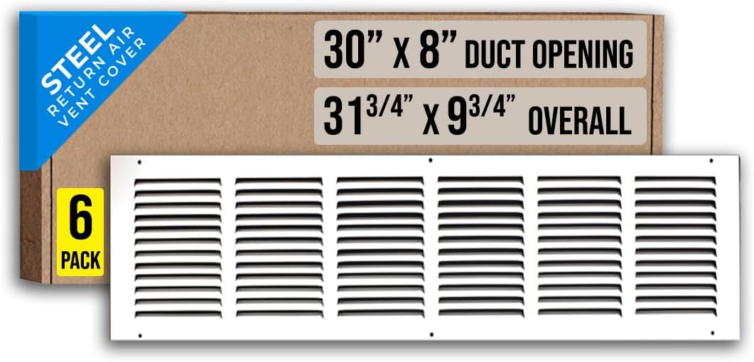 Steel Return Air Grille for 30x8 Duct Opening - 6 Pack