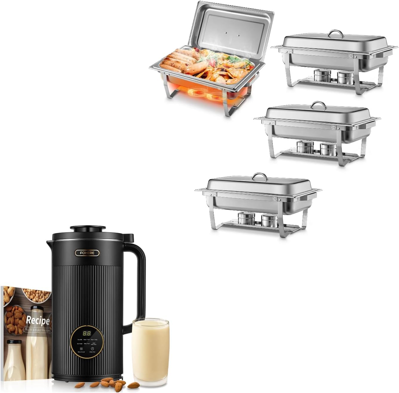 Stainless Steel Chafing Dish Set + 6-in-1 Nut Milk Maker by FOHERE