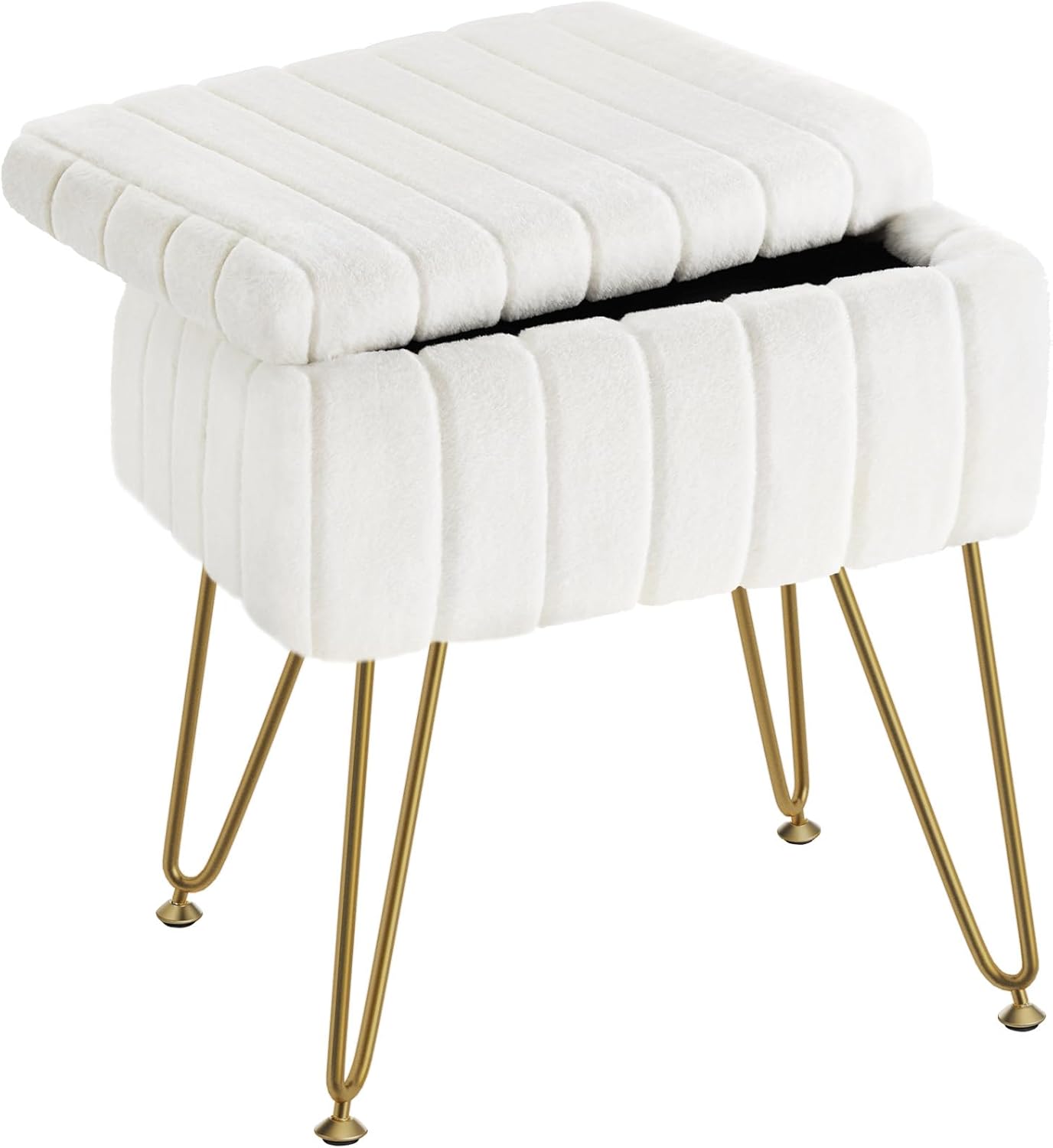 GREENSTELL Faux Fur Vanity Stool - Storage & Style Combo!