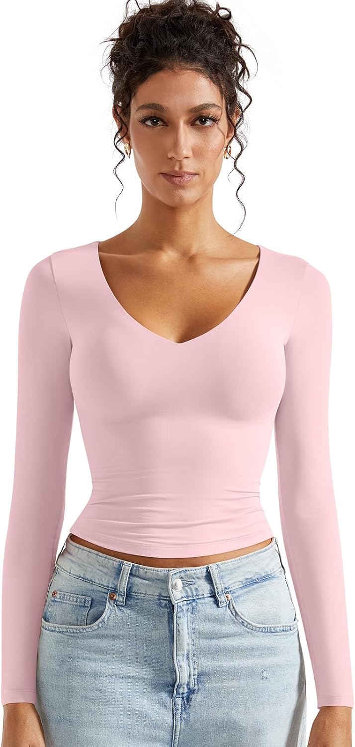 SUUKSESS Women Double Lined V Neck Crop Tank Tops for Casual Wear