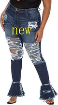 Plus Size Womens Ripped Bell Bottom Jeans 5XL - Elastic Waist Flare
