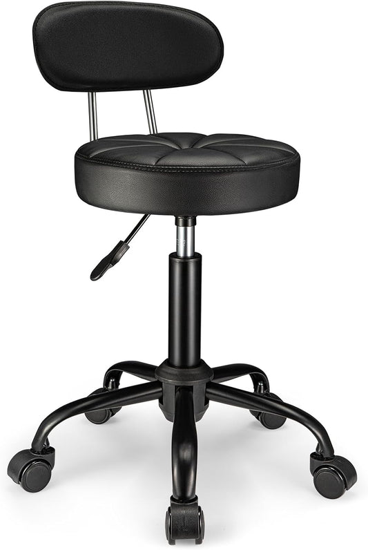 PU Leather Rolling Stool with Back Support for Comfort and Style