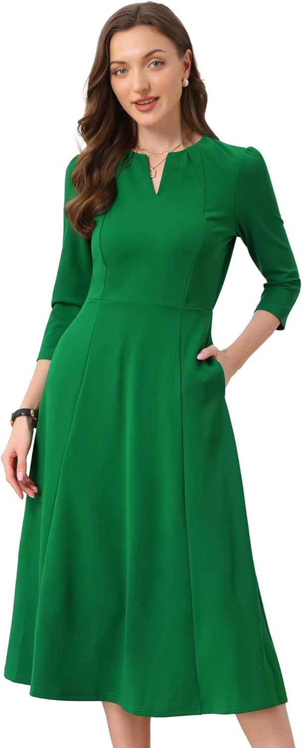 Allegra K Women's Elegant A-Line Midi Dress with Pockets
