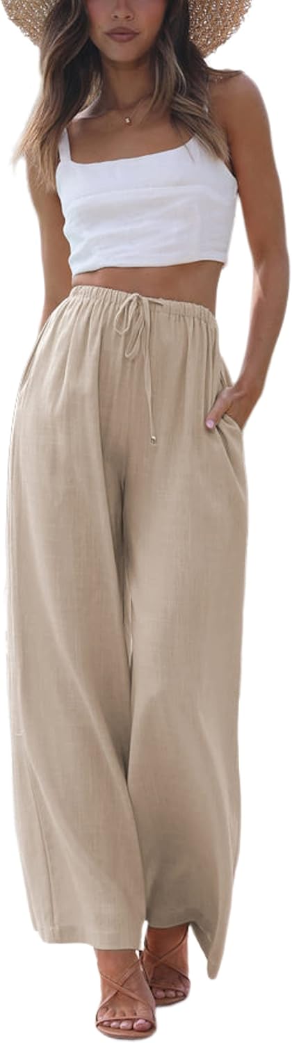 Faleave Women's Cotton Linen Summer Palazzo Pants for Style