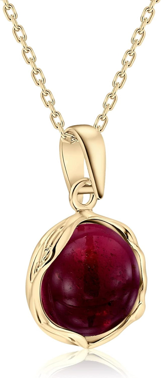 14K Gold Plated Garnet Necklace - Elegant January Birthstone Gift