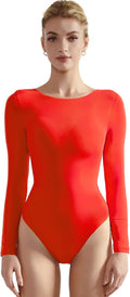 Women Crew Neck Long Sleeve Thong Bodysuit - Soft Double Layer Women's