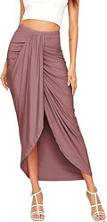 Casual Slit Wrap Asymmetrical High Waist Maxi Draped Skirt - Flowy Fit