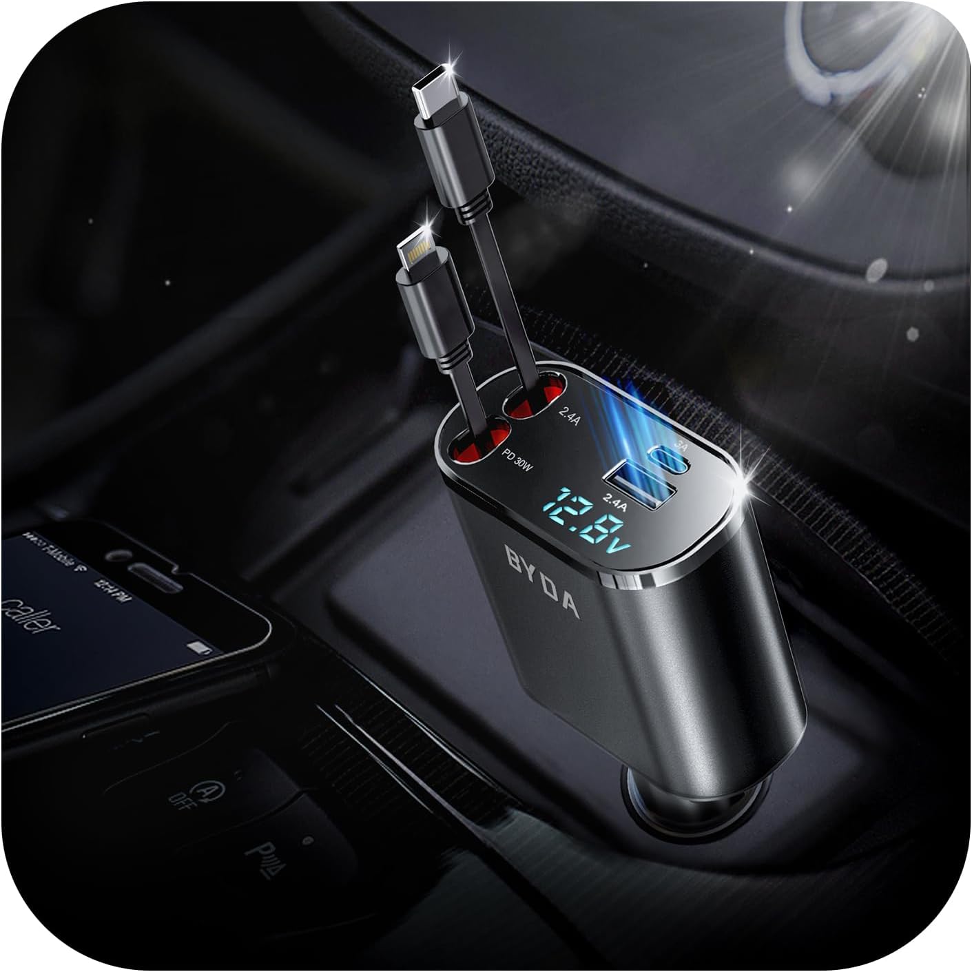 69W Retractable Fast Car Charger for iPhone - BYDA