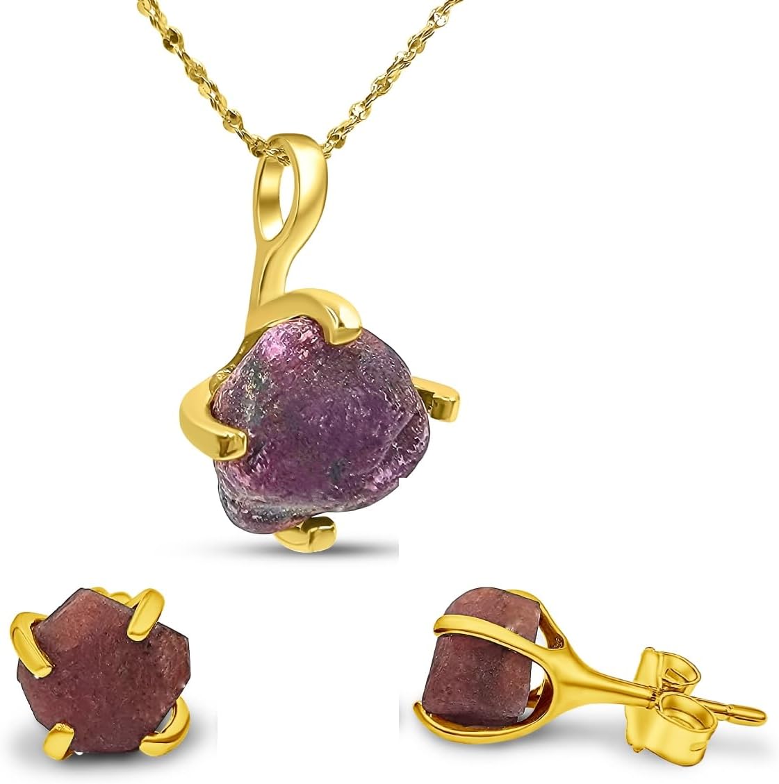 Real Raw Gemstone Jewelry Set with 925 Sterling Silver Gift