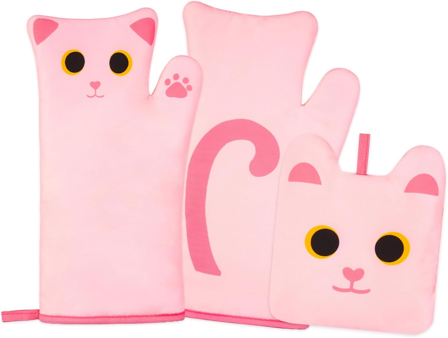 Cute Cat Oven Mitts Set - Heat Resistant, Quilted