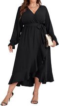Plus Size Faux Wrap Maxi Dress - Flattering Long Sleeve Ruffle