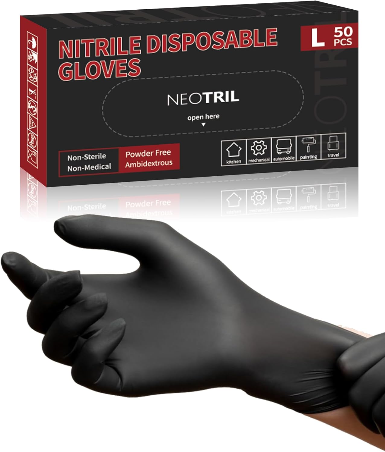 NEOTRIL Black Nitrile Gloves: Latex-Free, Textured Grip