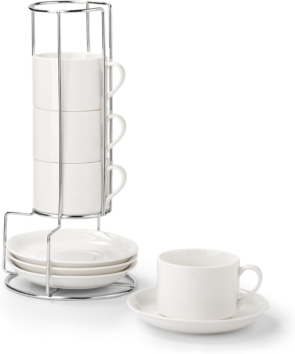 8 Ounce Porcelain Cappuccino Cups Set with Stainless Steel Stand