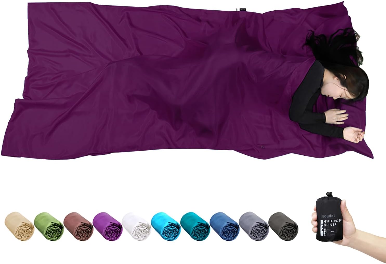 BROWINT Silk Sleeping Bag Liner: Extra Wide & Lightweight Travel Sheet