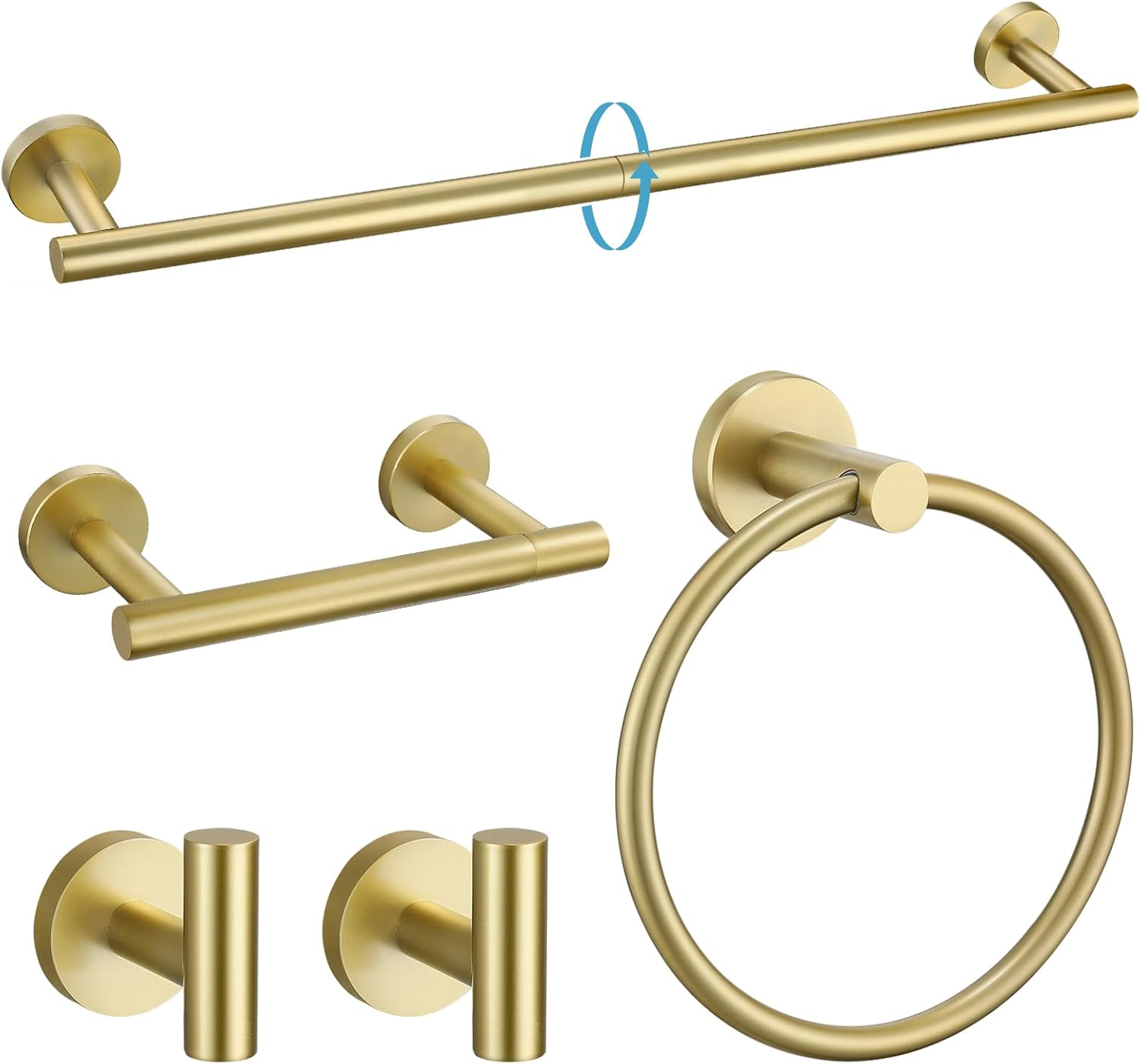 TURS Brushed Gold 5 Piece Bathroom Hardware Set for Stylish Decor