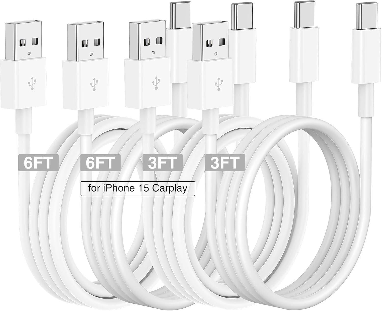 Fast 3-in-1 Car Carplay Charging Cable for iPhone 16/15 - 3FT/6FT