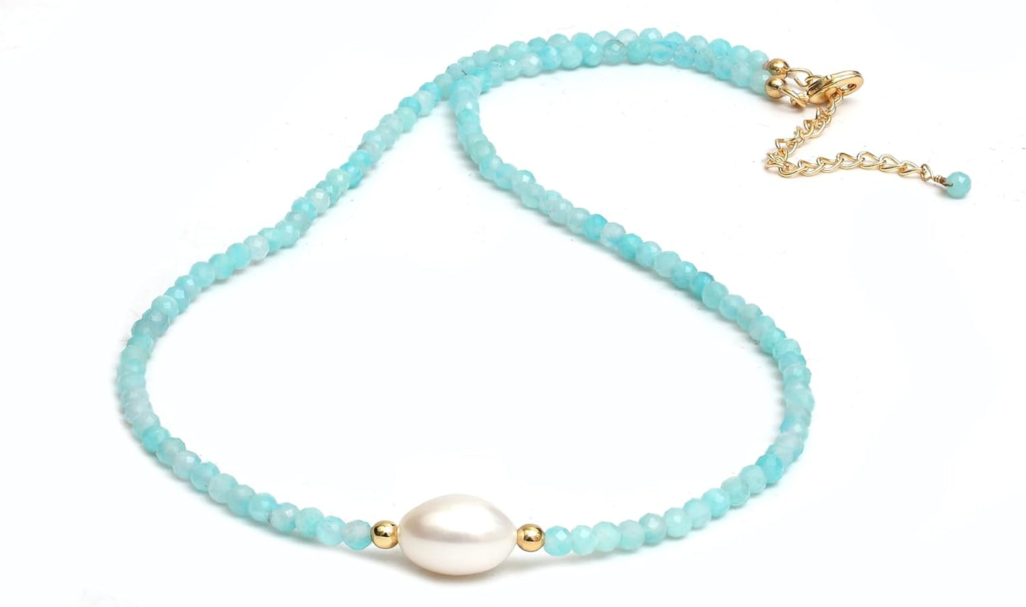 Gemstone Beaded Necklace with Freshwater Pearl for Women