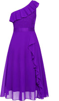 Girls One-Shoulder Floral Lace Dress Calf Length - Elegant Fit