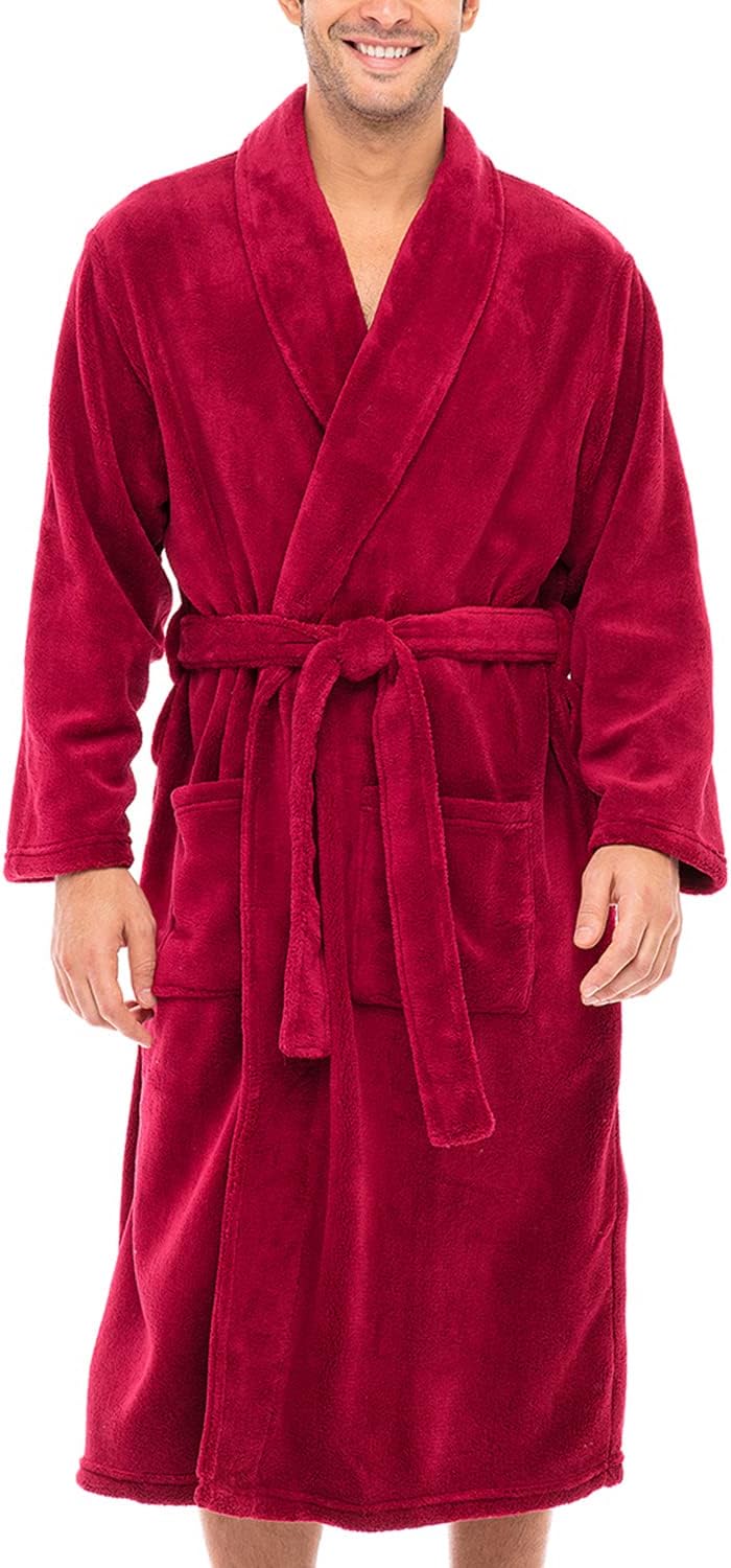 Plush Bath Robe for Men - Warm Fleece Lightweight Comfort