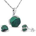 Real raw malachite jewelry set with 925 sterling silver gold plated