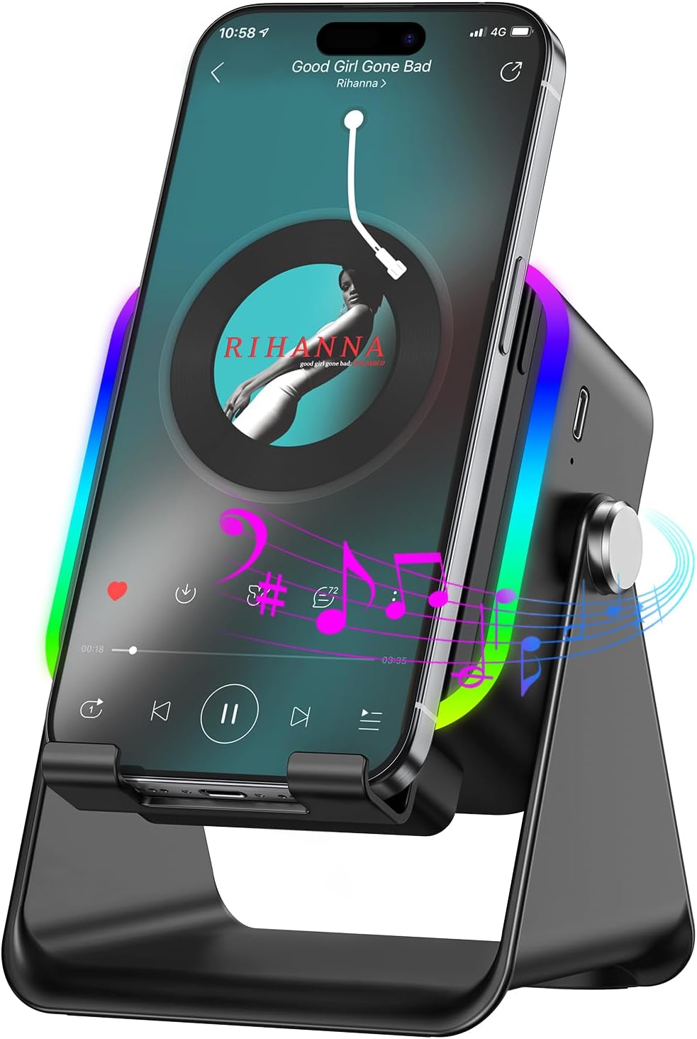 Wireless Induction Speaker with Phone Stand and RGB Lights