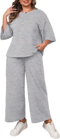 Beautife Womens Plus Size 2 Piece Outfits 3/4 Sleeve Tops and Wide
