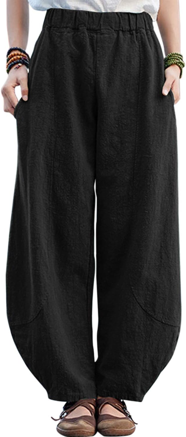 IXIMO Women's Casual Cotton Linen Baggy Pants for Relaxed Style