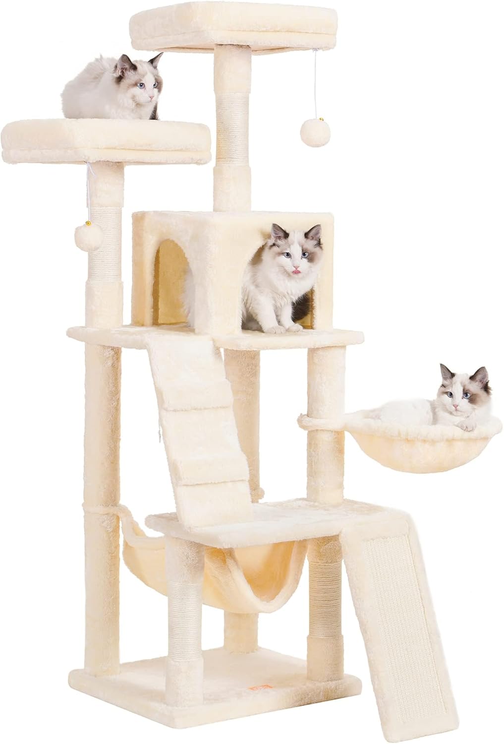 Heybly Cat Tree for Indoor Cats with Cozy Basket and Scratching Board