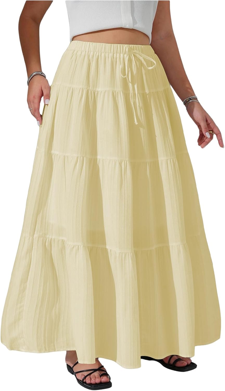 Verdusa Women's Boho Flared Ruffle Maxi Skirt for Summer Fun