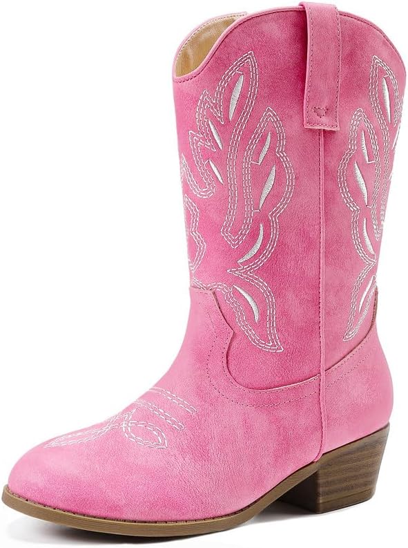 Cowgirl Boots for Little Girls Mid Calf with Classic Embroidery