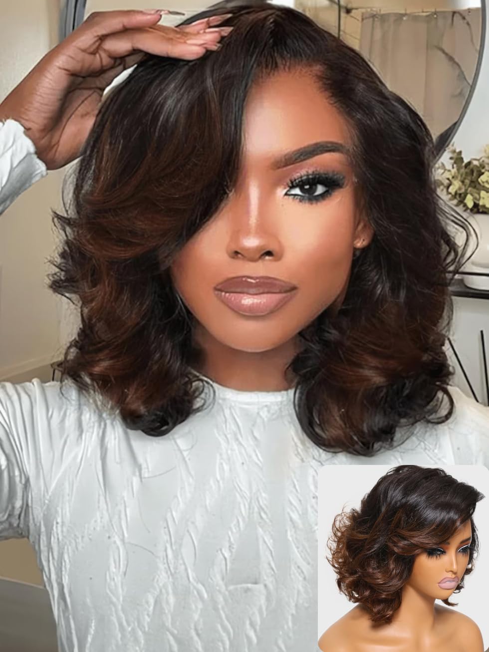 Chestnut Brown Loose Wavy Short Bob Wig for Effortless Style