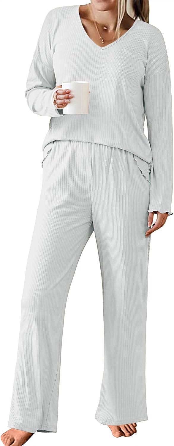 Ekouaer Womens Ribbed Knit Pajamas Set for Ultimate Comfort