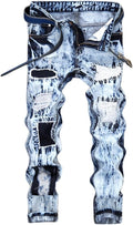 Enrica Men's Ripped Straight Slim Moto Biker Jeans - Casual Patch