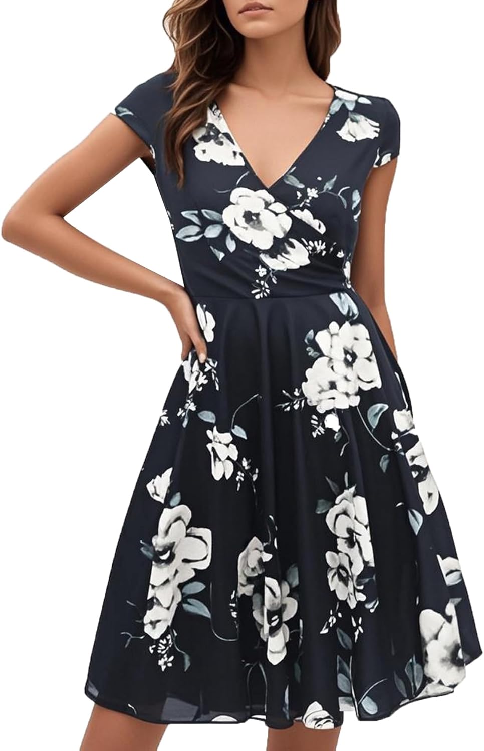 Oxiuly Women's Cap Sleeve Summer Casual Floral Vacation Dress