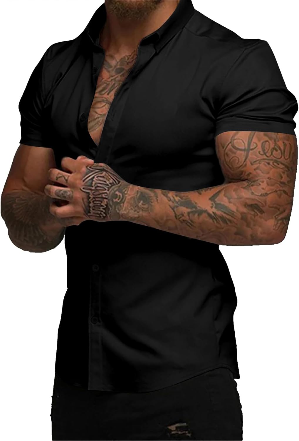 JMIERR Men's Muscle Fit Dress Shirts for Summer Casual Wear