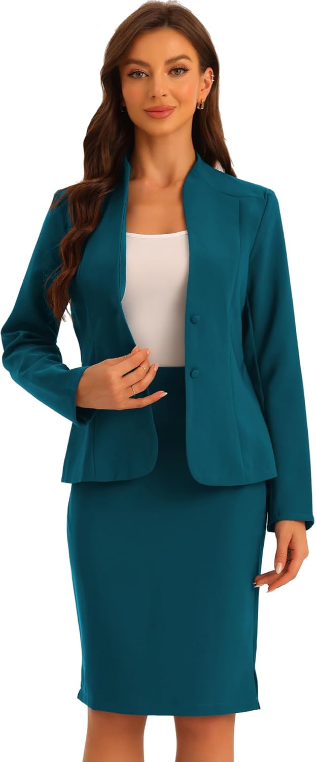 Allegra K Women's Business Office Suit 2 Piece Skirt Set
