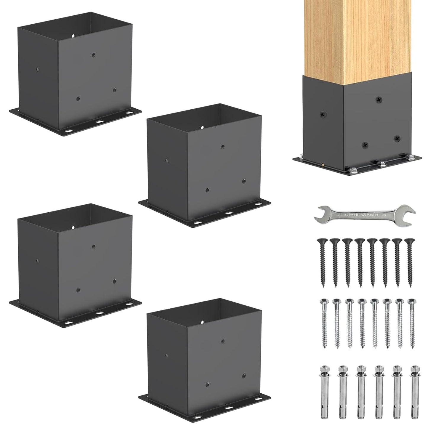 4 Pcs Heavy Duty Black Metal Post Base for Deck and Pergola