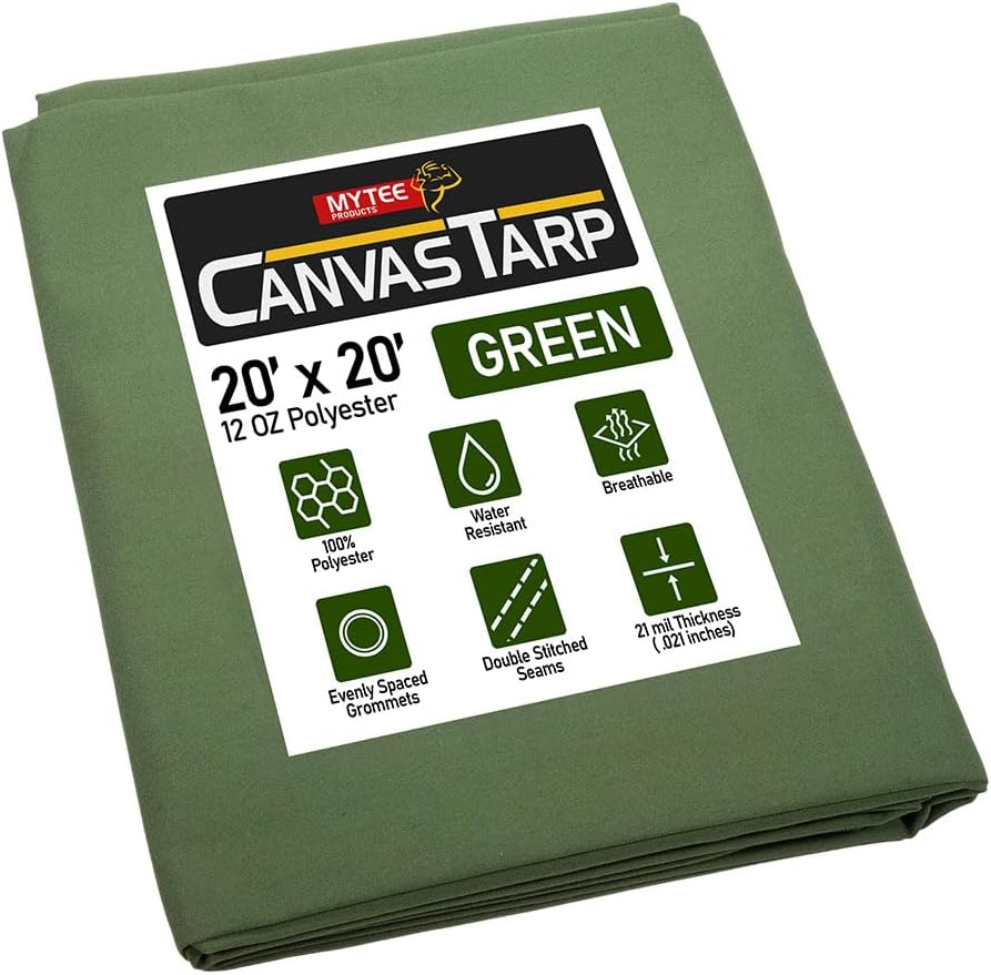 20ft x 20ft Green Canvas Tarp by Mytee Products - Heavy Duty