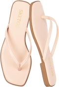 Flip Flops for Women Square Toe Flat Sandals for Women - Vegan Leather